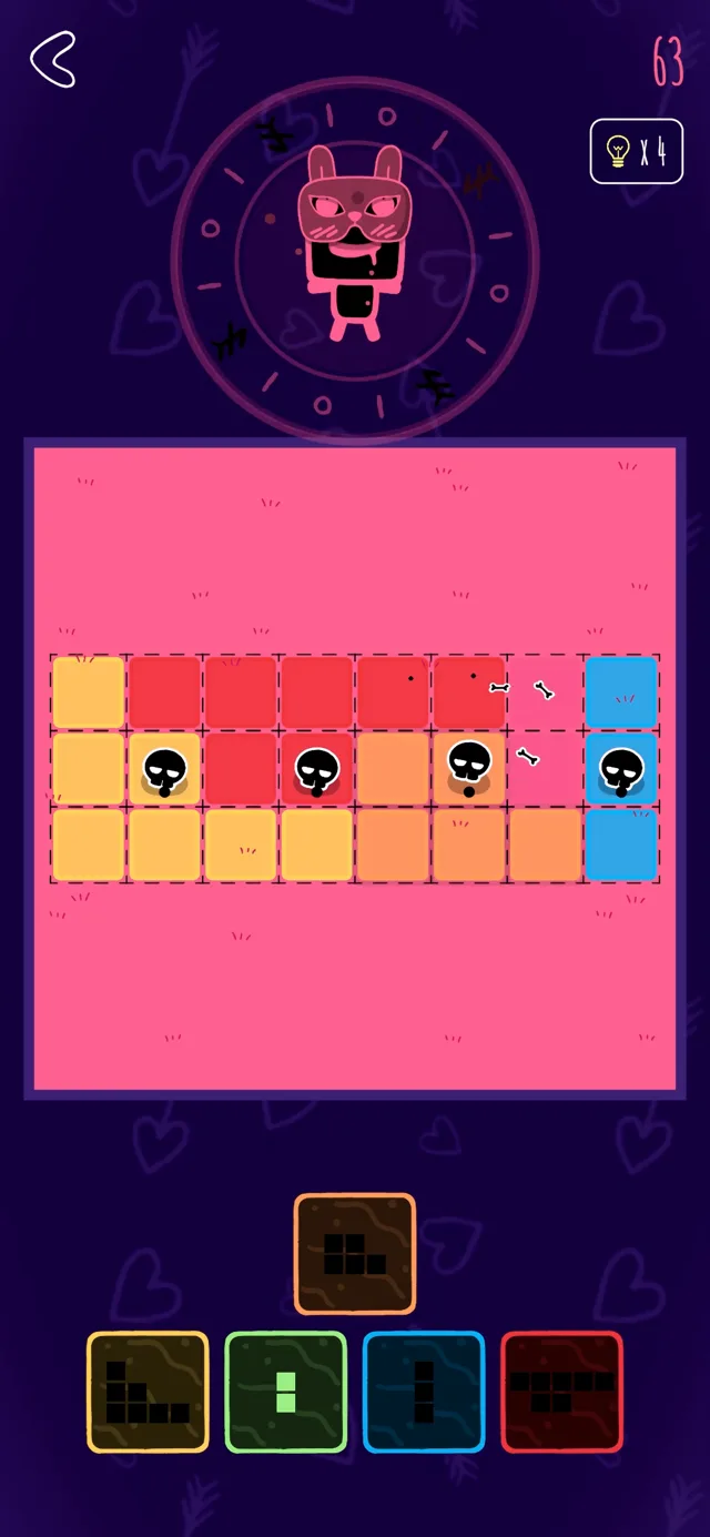 A Lust level in Broki: a pink board with demons waiting to be crushed